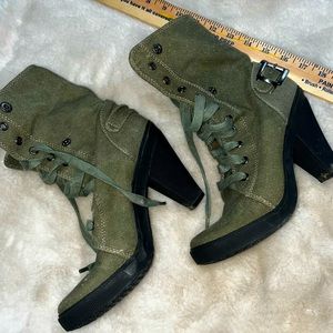 Aldo Heeled Olive Foldover Canvas Booties 🌵39